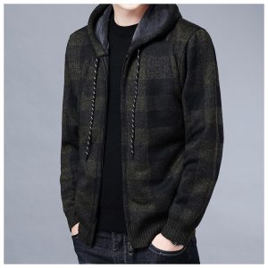 Men Sweater Jacket Fashion Winter Coat Fleece Hoodies High Quality Luxury Checkered Hooded Knit Cardigan Male Outer Wear8