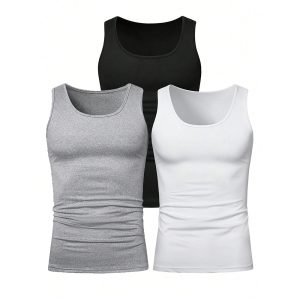 3pcs Summer Mens Sleeveless Tank Top Solid Vest Undershirts O-neck Gym Tees Trendy Versatile Slim Fit Men Casual Vest Tops