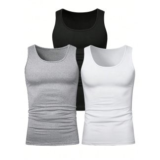 3pcs Summer Mens Sleeveless Tank Top Solid Vest Undershirts O-neck Gym Tees Trendy Versatile Slim Fit Men Casual Vest Tops